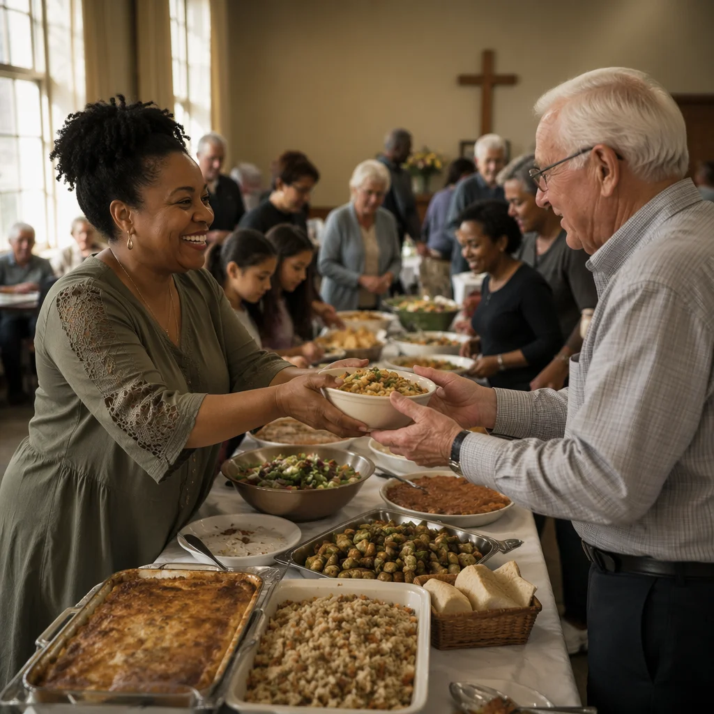 Church Potluck Dinner in Fellowship Hall