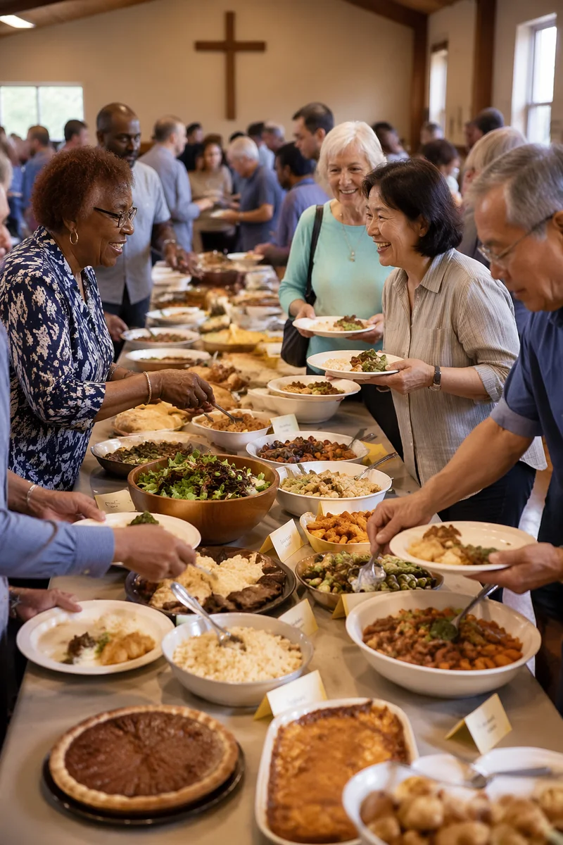 Church Potluck Dinner in Fellowship Hall