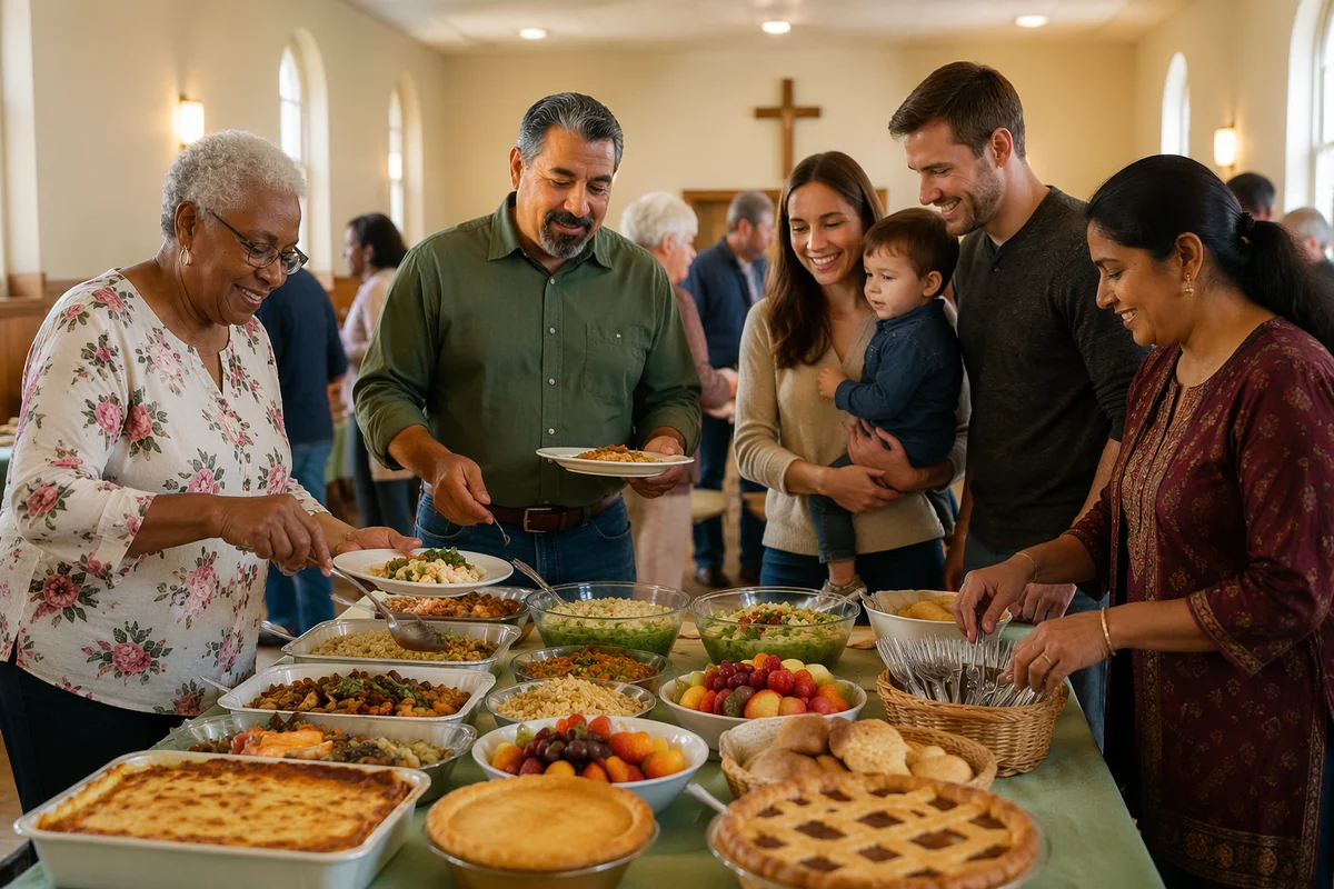 Church Potluck Dinner in Fellowship Hall