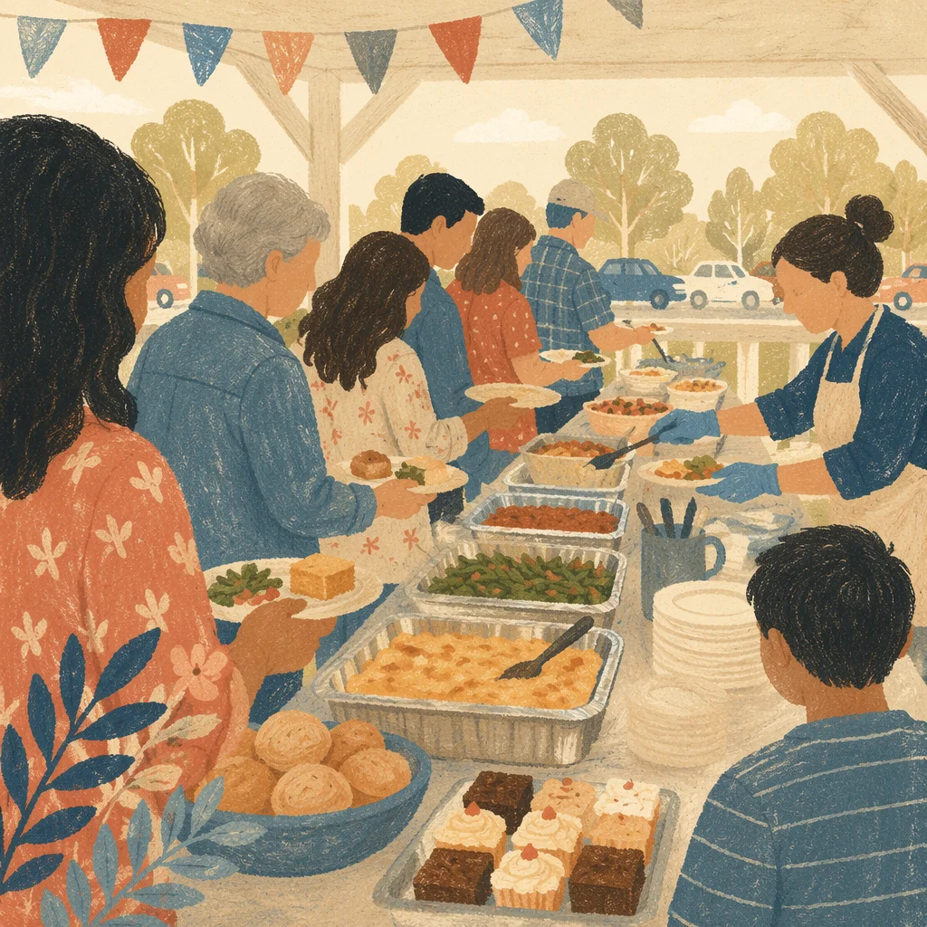 Church Potluck Dinner Fellowship Under Pavilion