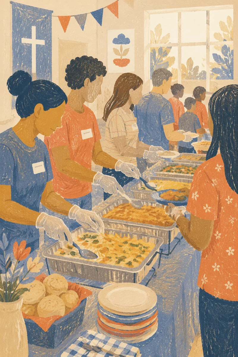 Church Potluck Fellowship Serving Line