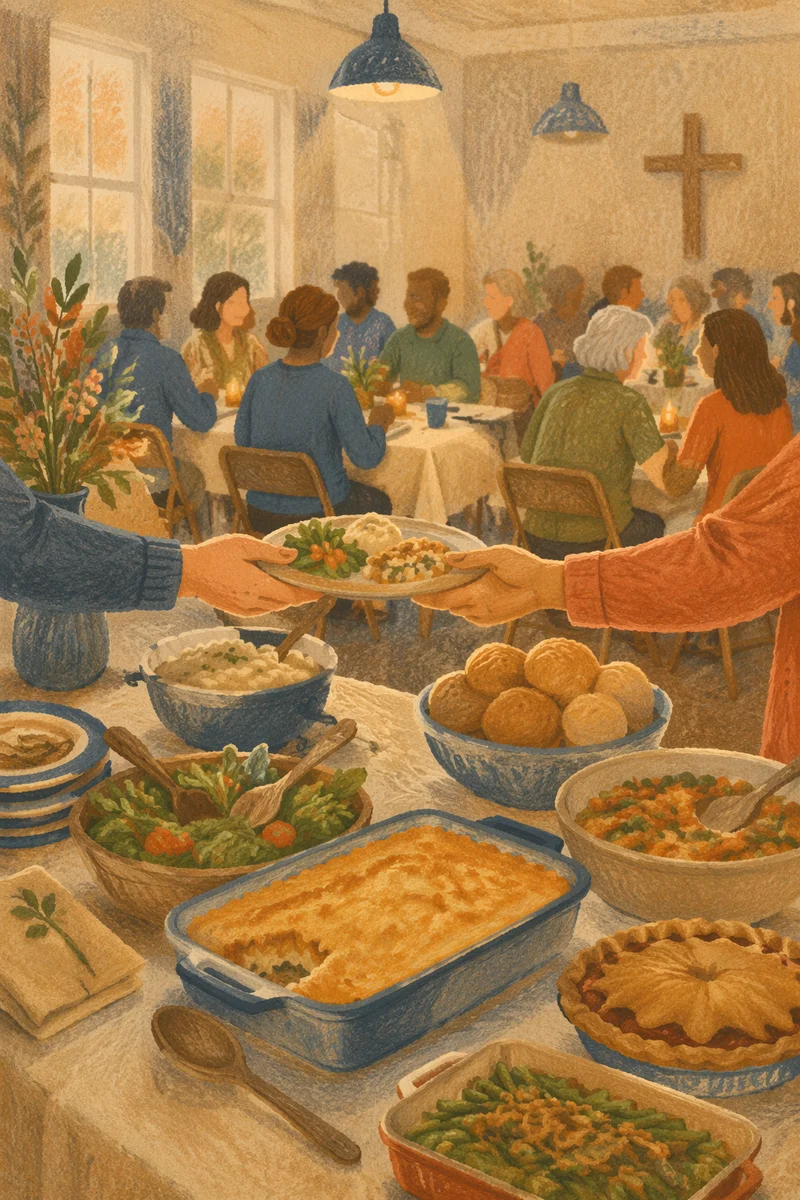 Warm Church Potluck Dinner Fellowship Scene