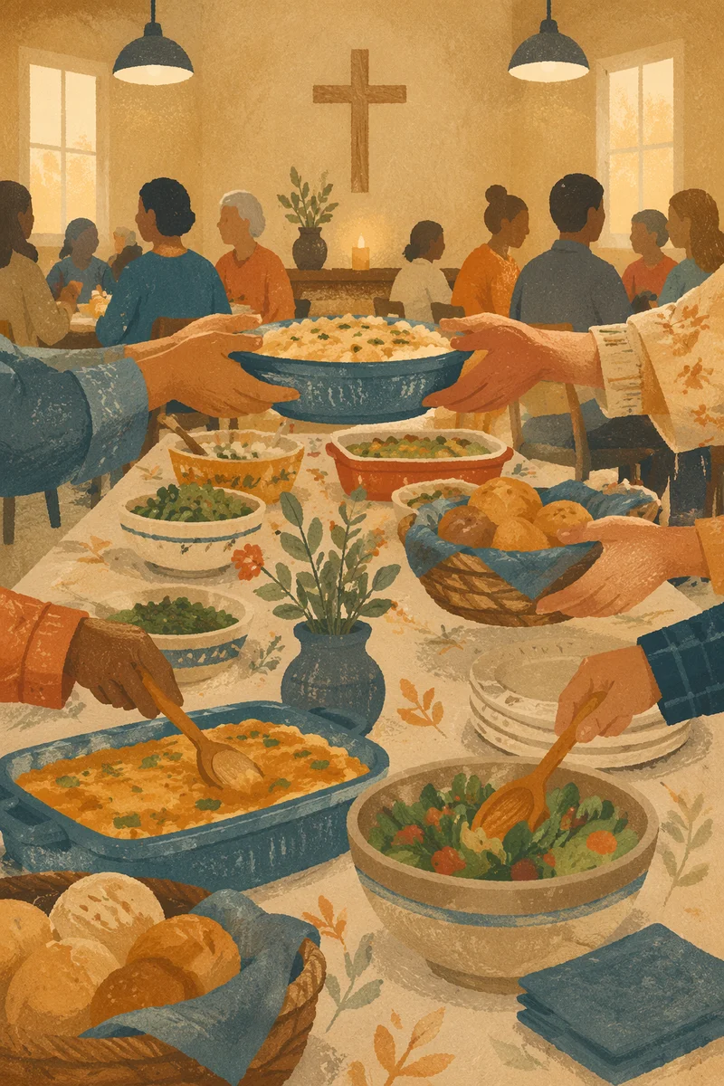 Warm Church Potluck Fellowship Dinner Table