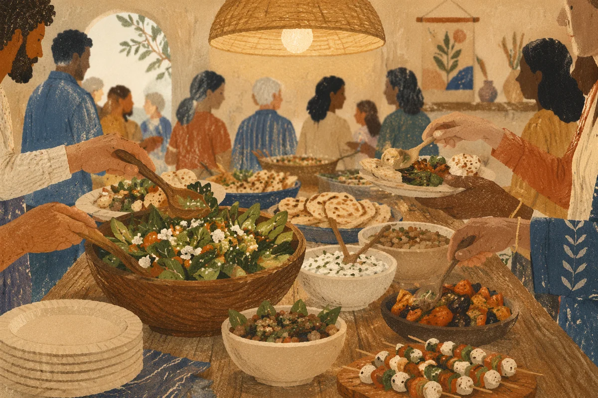 Warm Church Potluck Dinner Fellowship Table