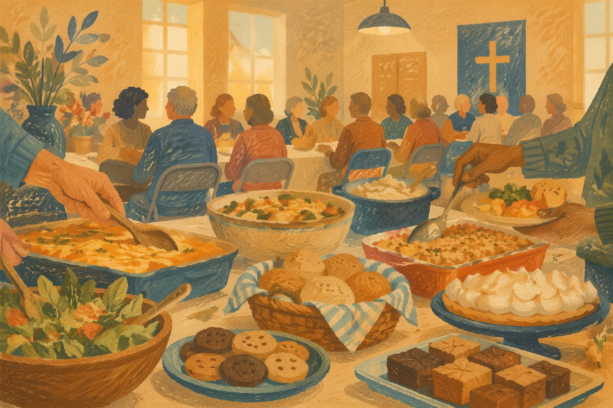 Warm Church Potluck Dinner Fellowship Scene