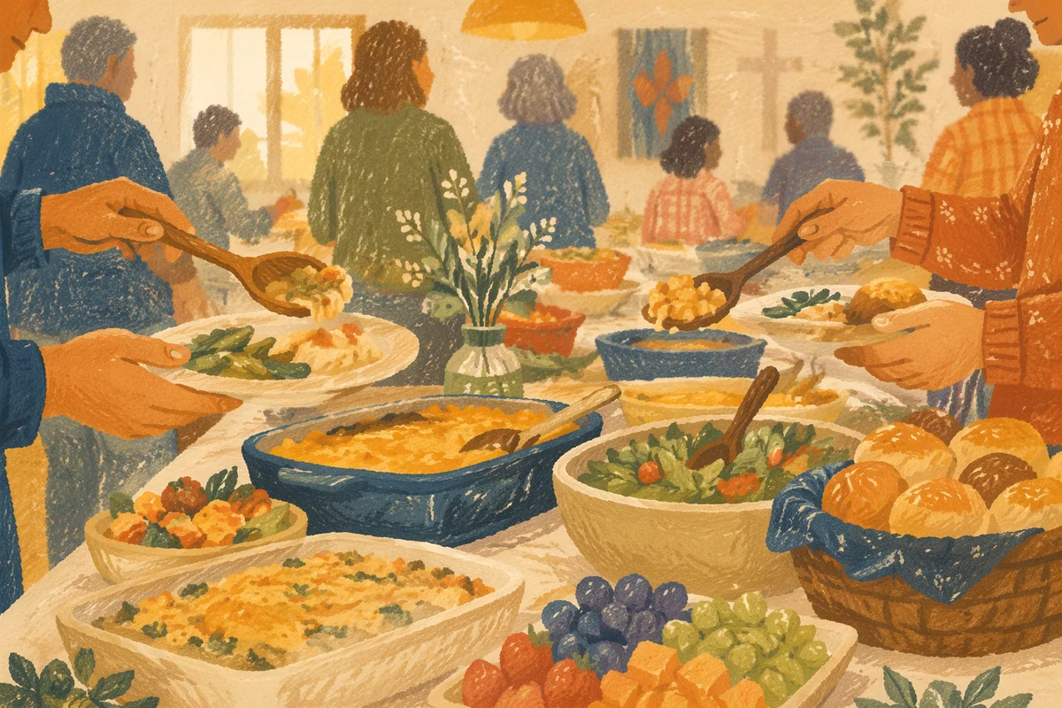 Warm Church Potluck Dinner Fellowship Scene