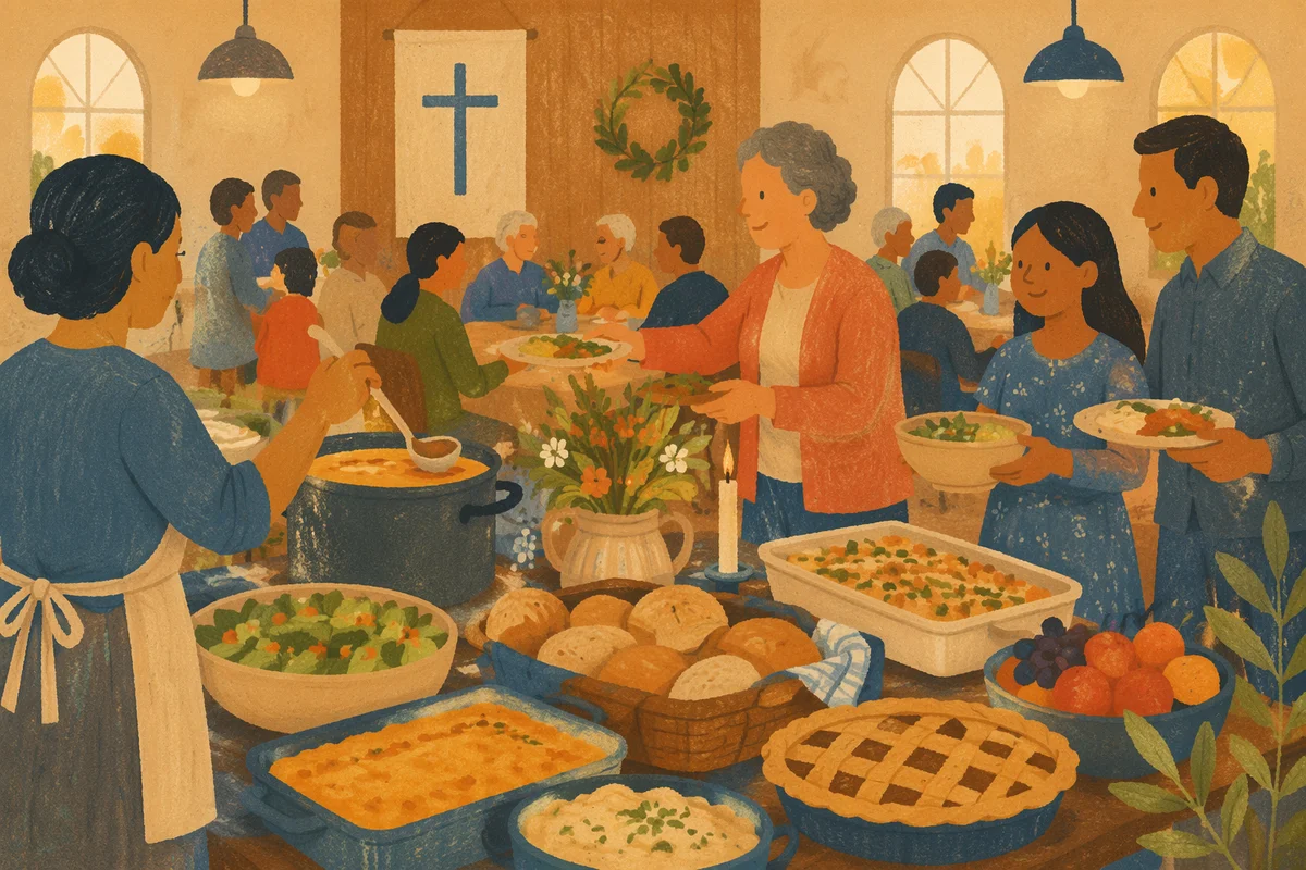 Warm Church Potluck Fellowship Dinner Scene
