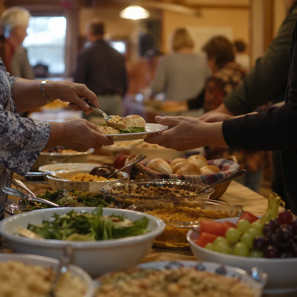 Warm Church Potluck Fellowship Dinner Scene