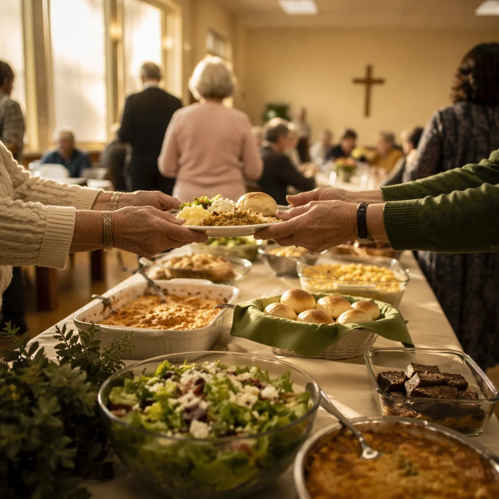 Warm Church Potluck Dinner Fellowship Scene