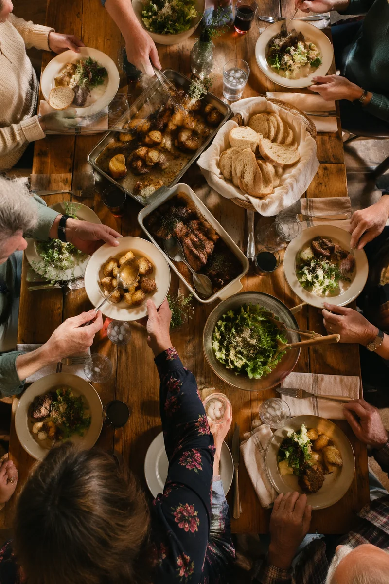 Church Potluck Fellowship Around a Shared Table
