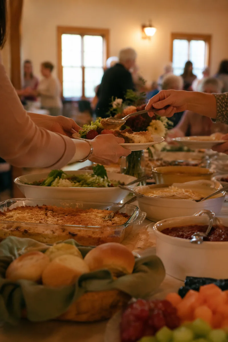 Warm Church Potluck Dinner Fellowship Scene