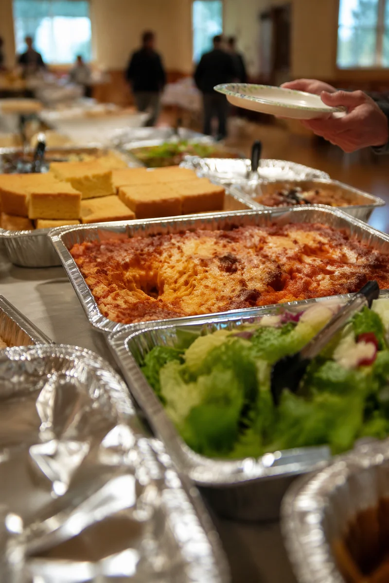 Warm Church Potluck Dinner Fellowship Table