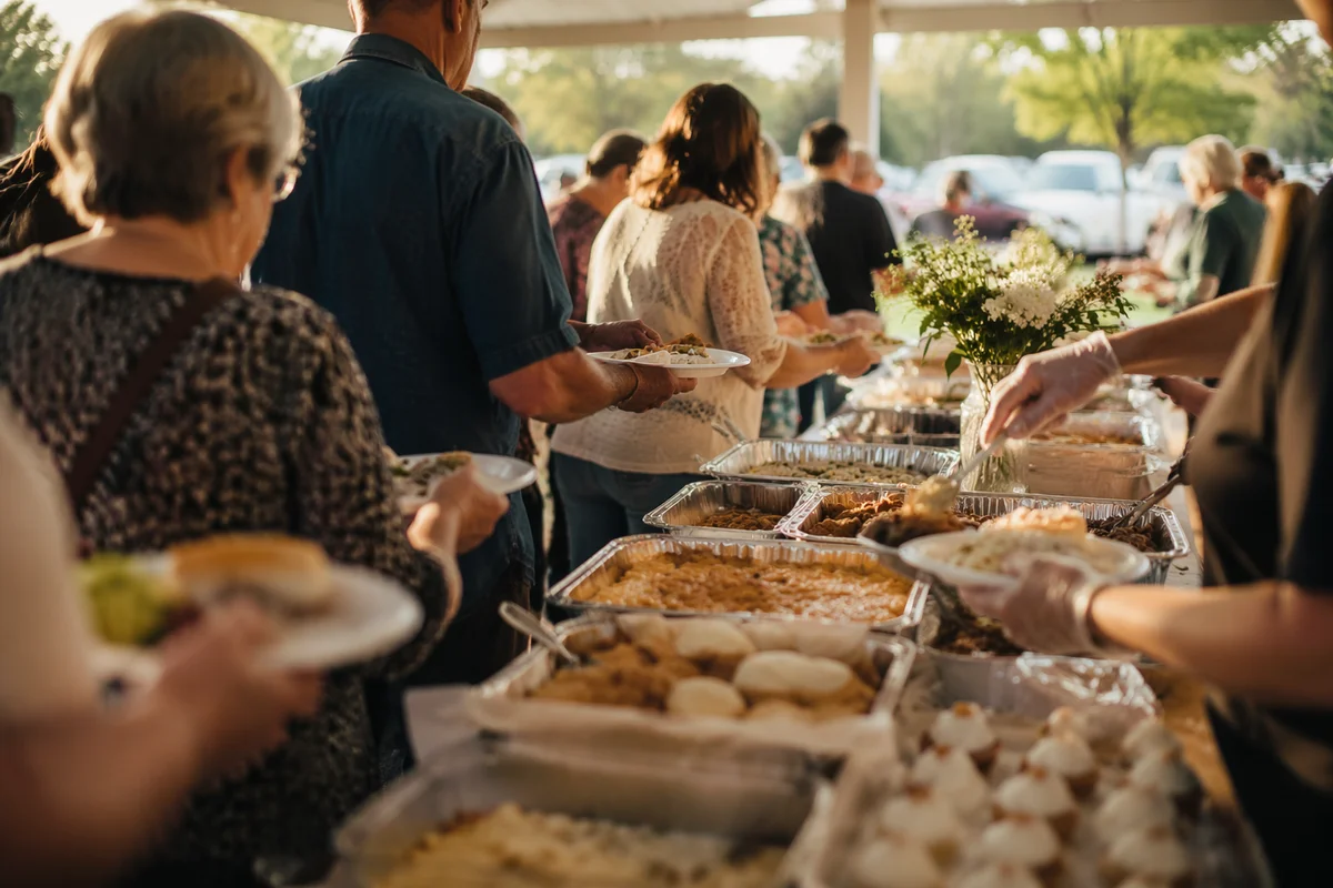 Church Potluck Fellowship Under Sunny Pavilion