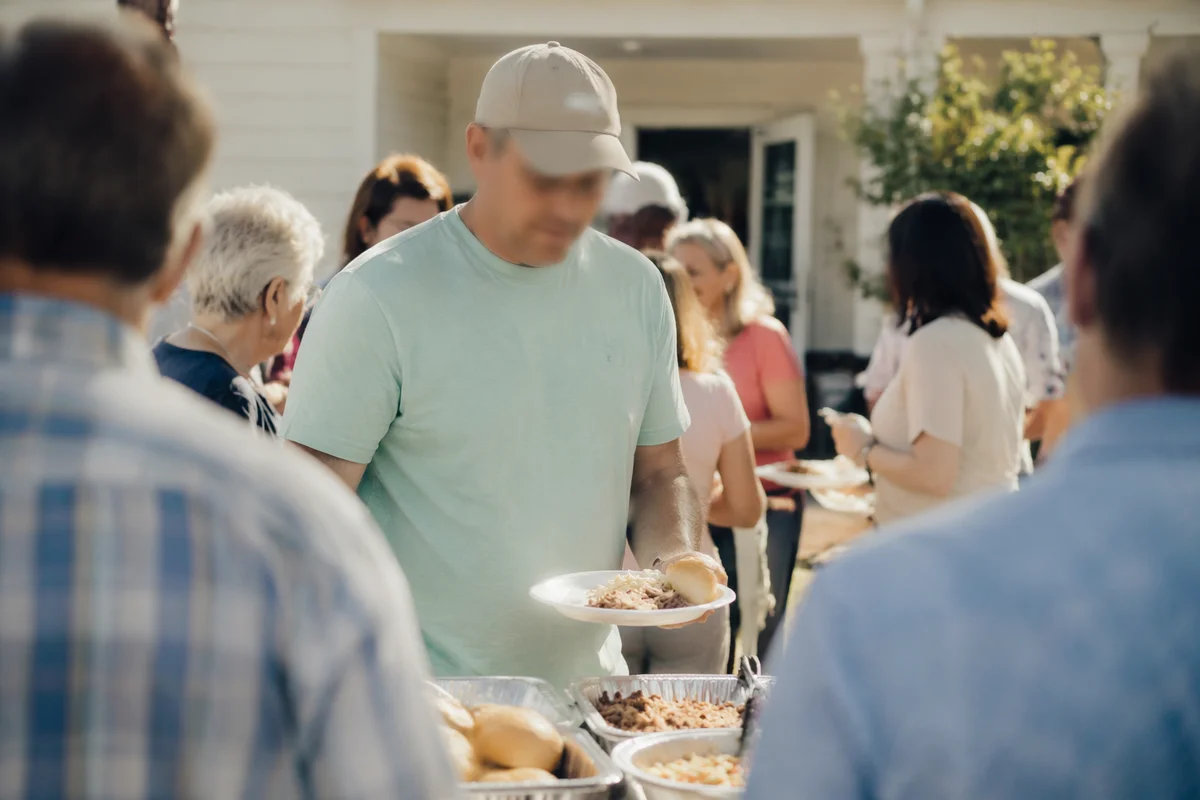 Church Potluck Fellowship in Morning Sunlight