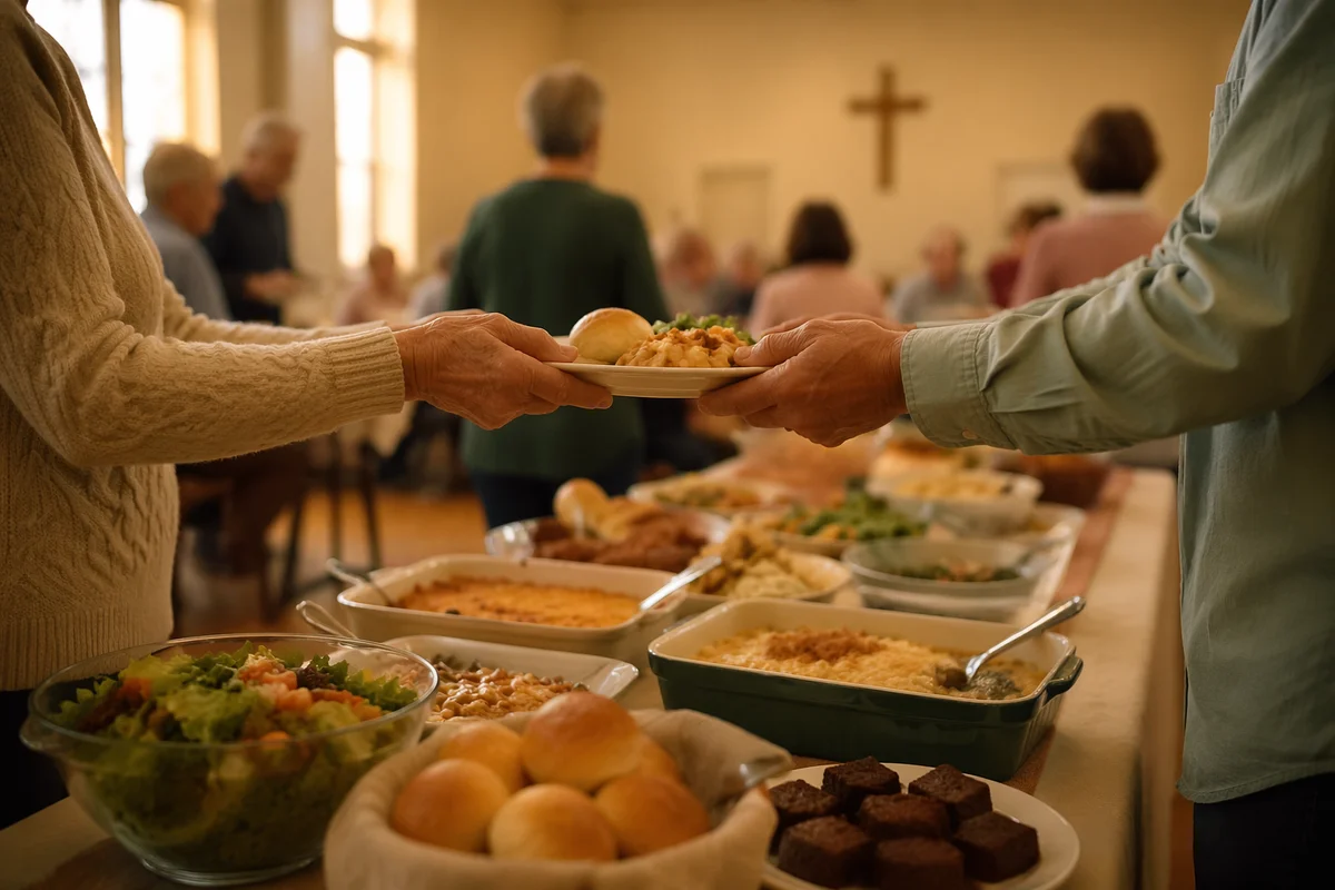 Warm Church Potluck Dinner Fellowship Scene