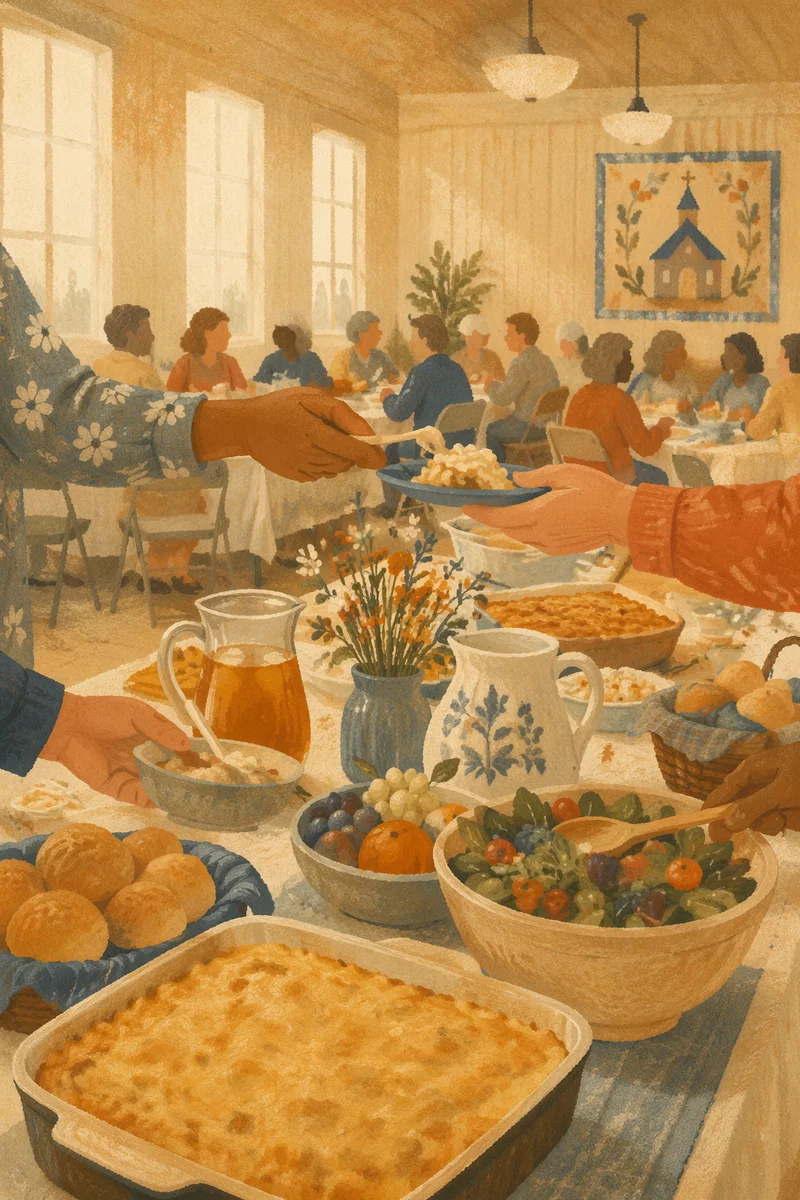 Welcoming Church Potluck Fellowship Dinner Scene