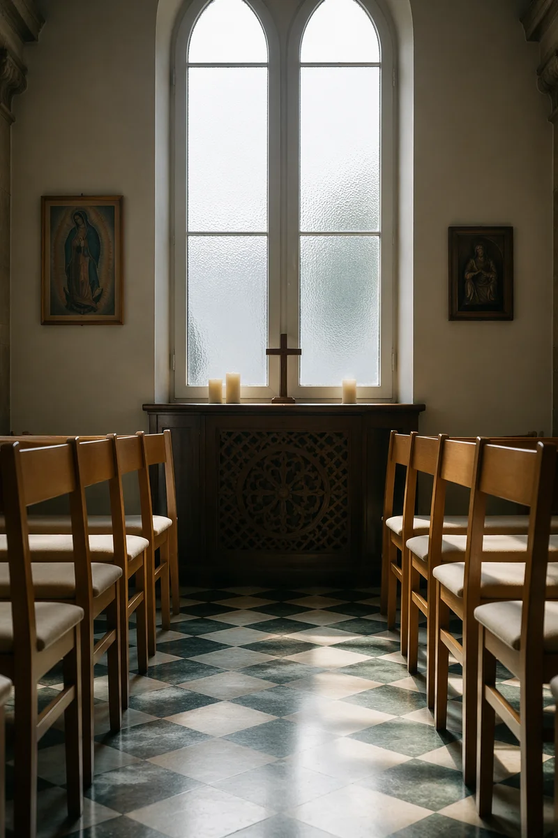 Quiet Church Prayer Room with Candles