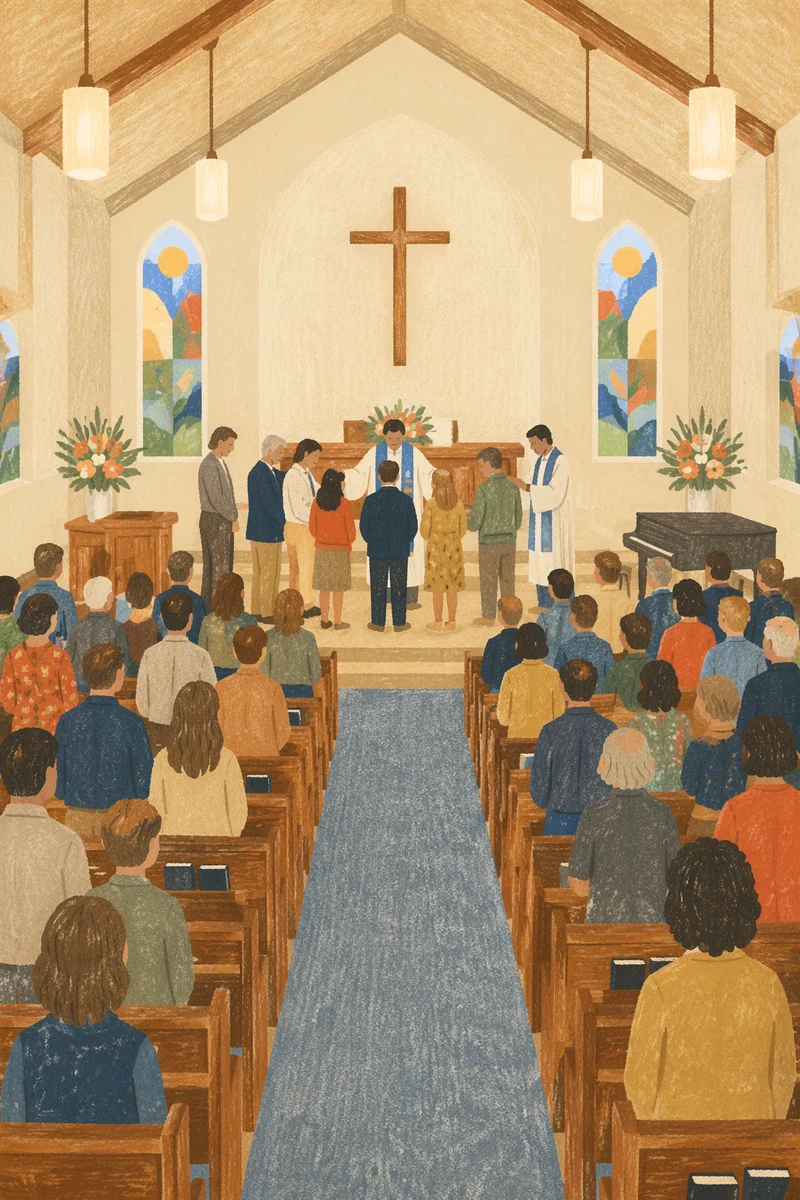Missionary Sending Prayer in Bright Sanctuary