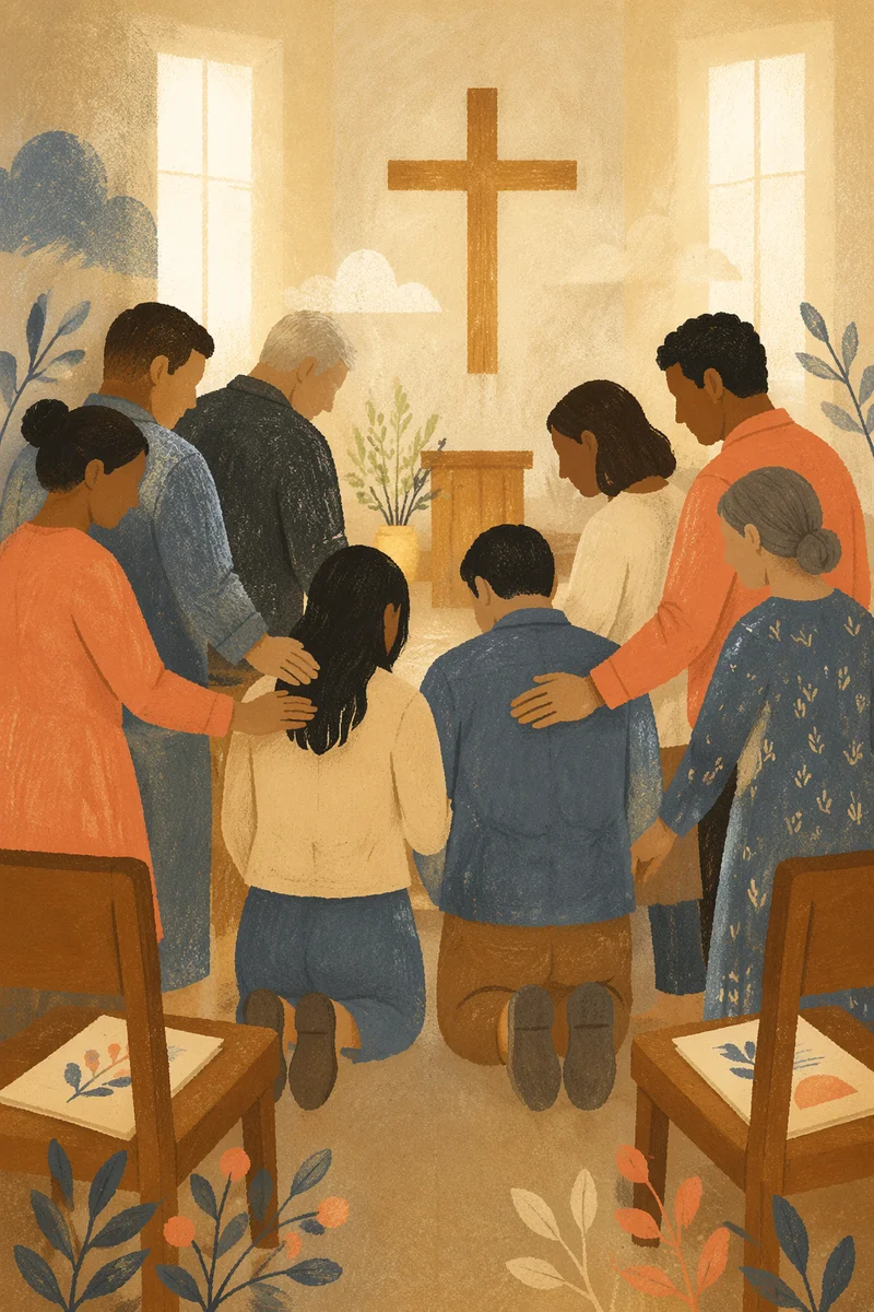 Missionary Sending Prayer in Church Sanctuary