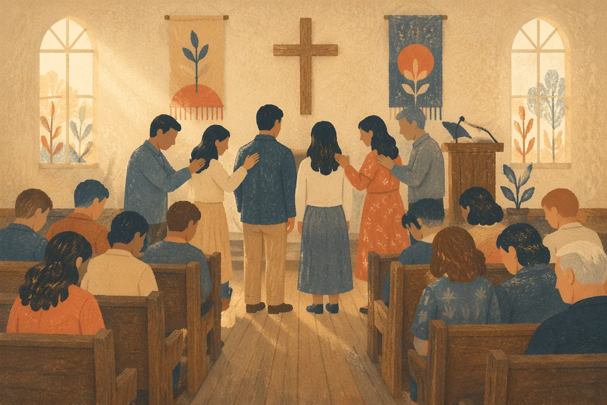Missionary Sending Prayer in Church Sanctuary