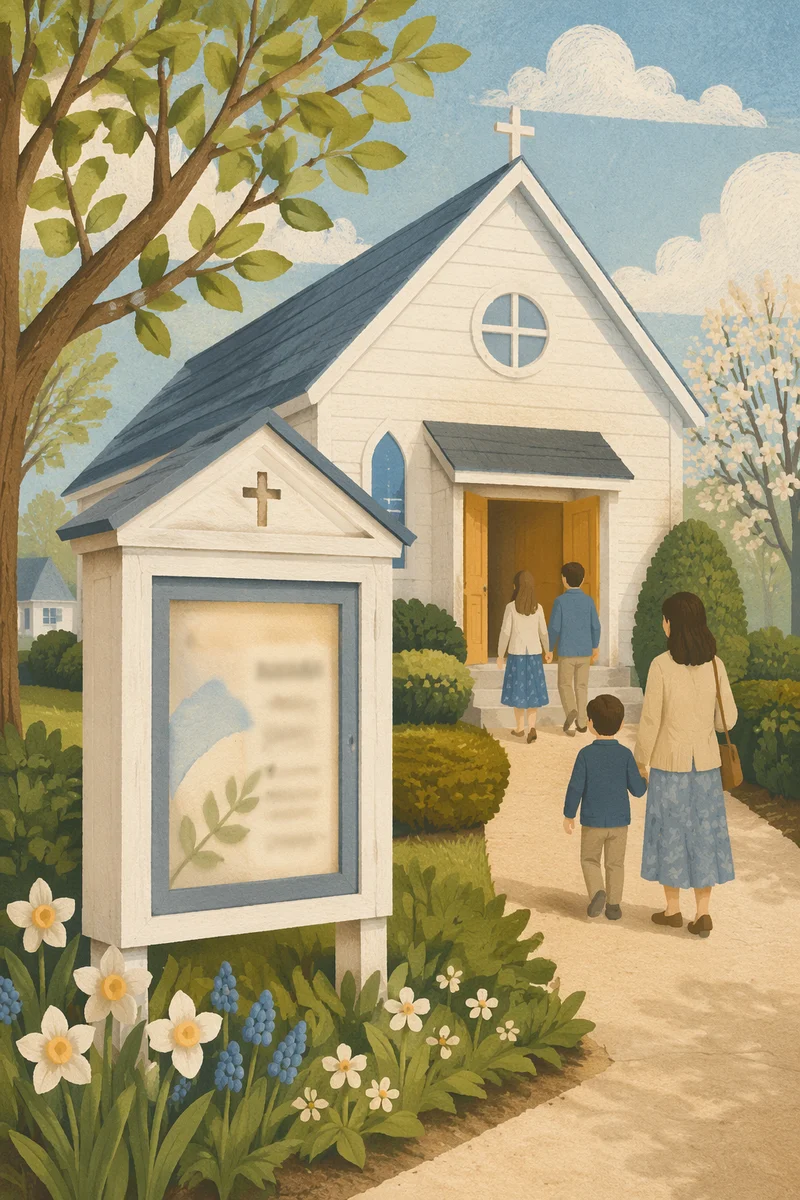 Welcoming Church Sign on Sunday Morning