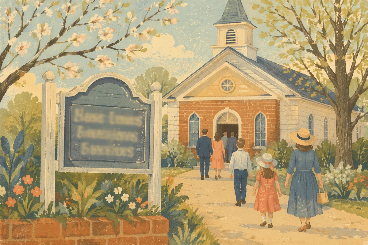 Welcoming Church Sign on Spring Morning