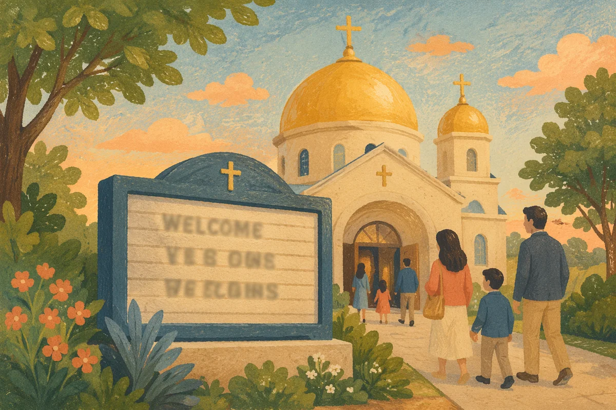Welcoming Church Sign at Golden Hour