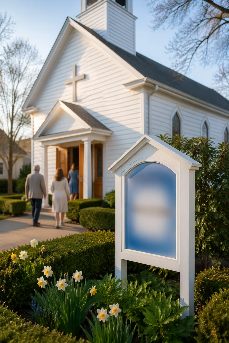 Welcoming Church Sign on Sunday Morning