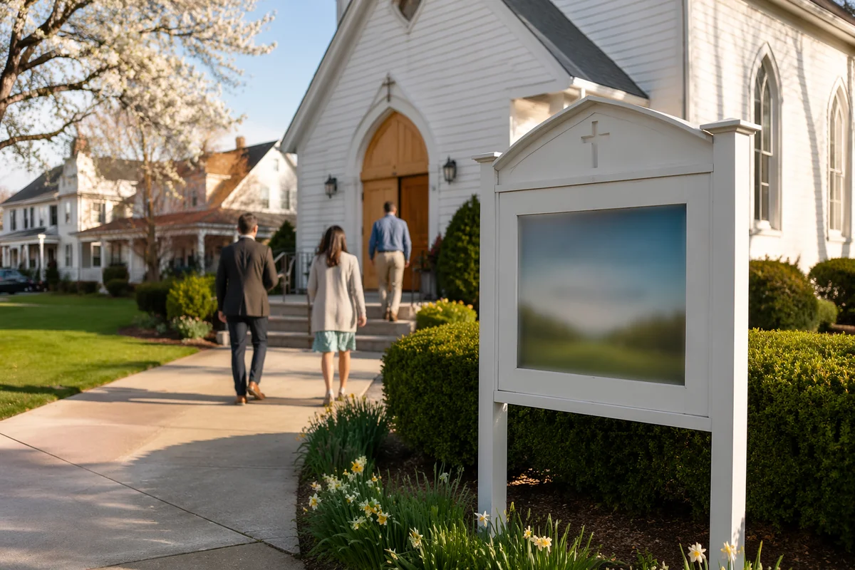 Welcoming Church Sign on Sunday Morning