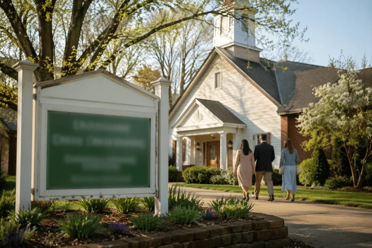 Welcoming Church Sign on Spring Morning