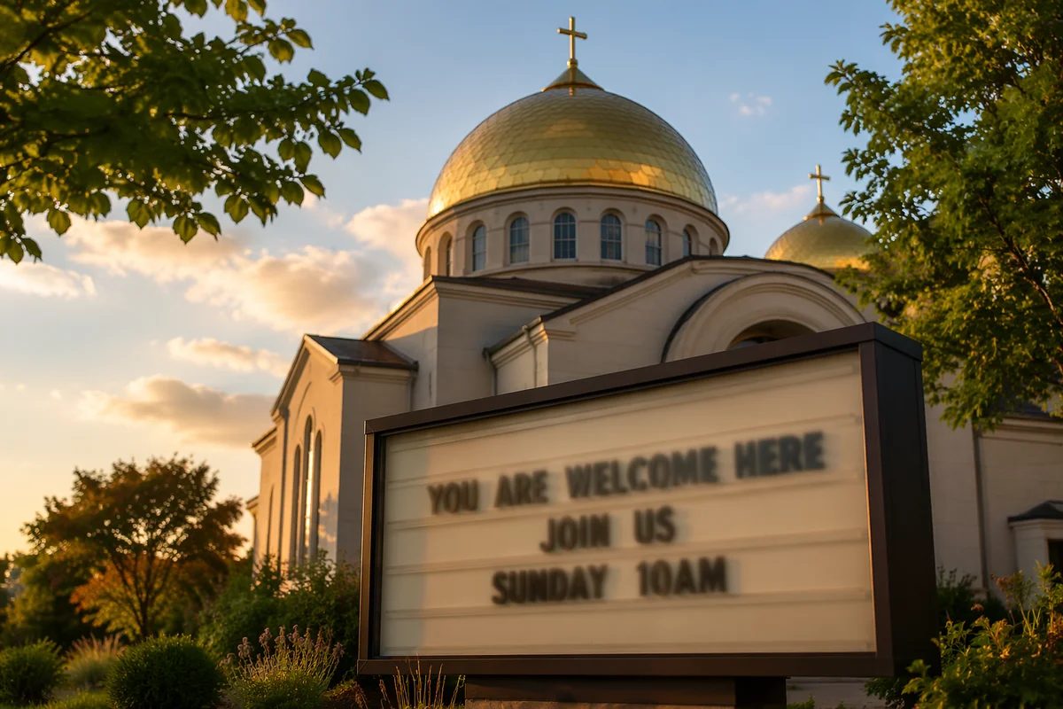 Welcoming Church Sign at Golden Hour