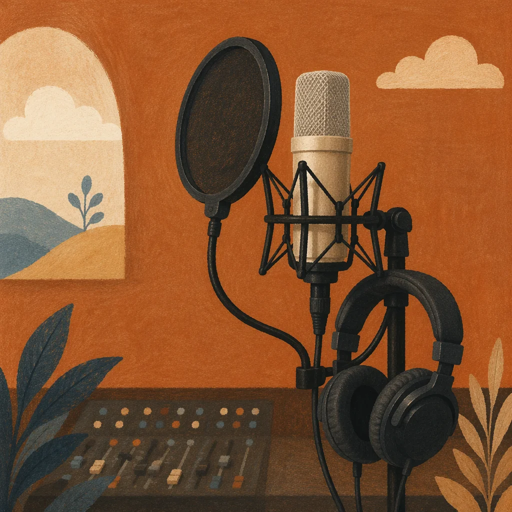 Church Sound Booth Microphone and Headphones