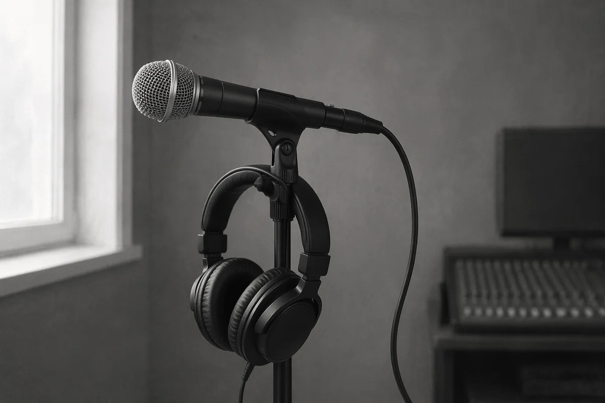 Church Sound Booth Microphone and Headphones