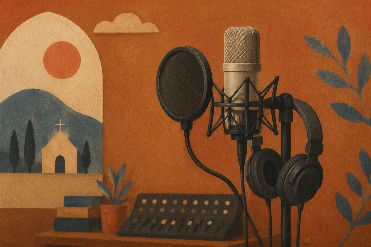 Church Sound Booth Microphone and Headphones