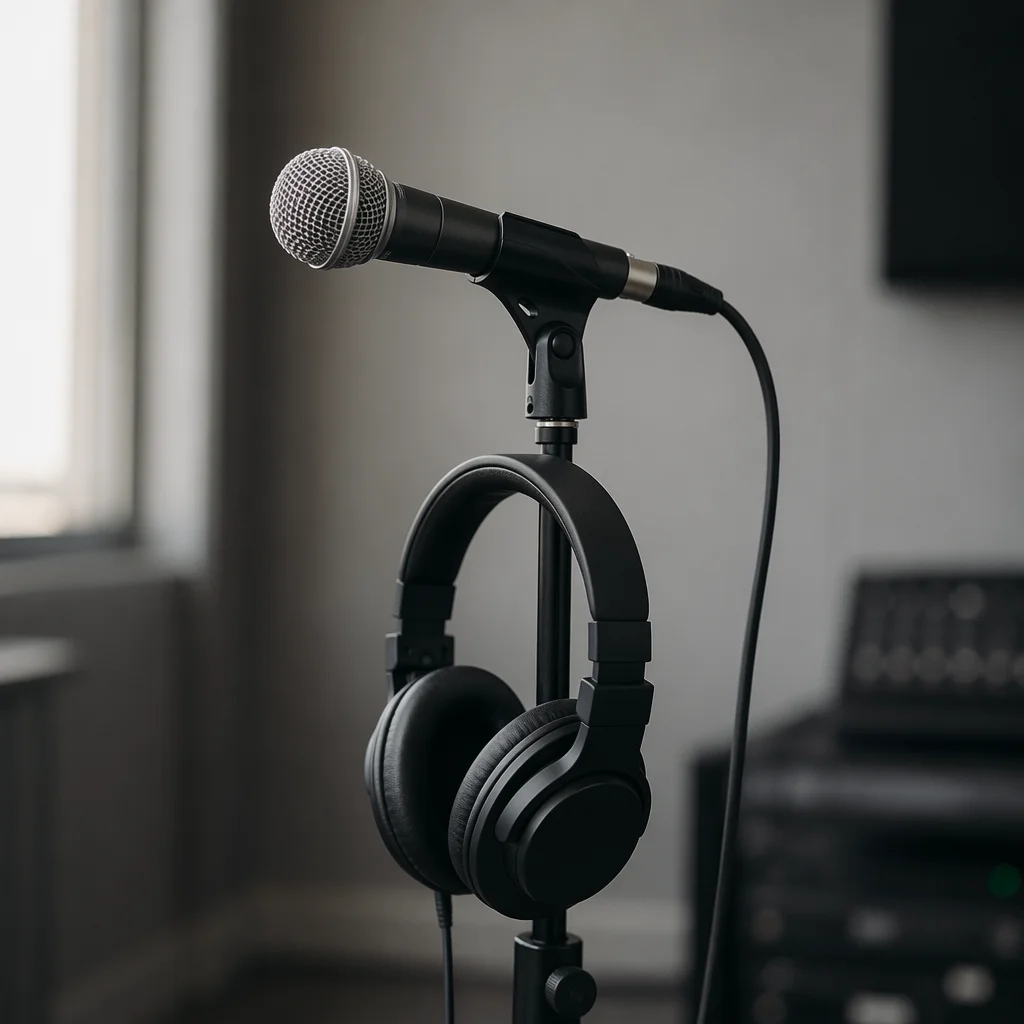 Church Sound Booth Microphone and Headphones