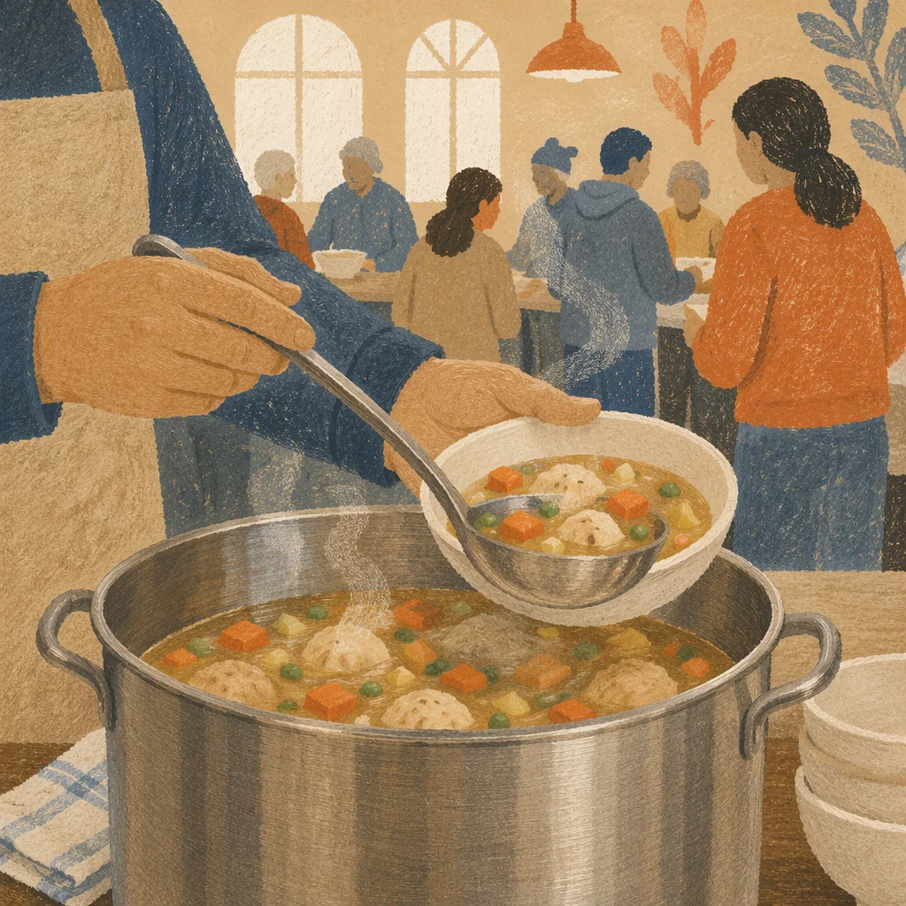 Church Soup Kitchen Serving Warm Stew
