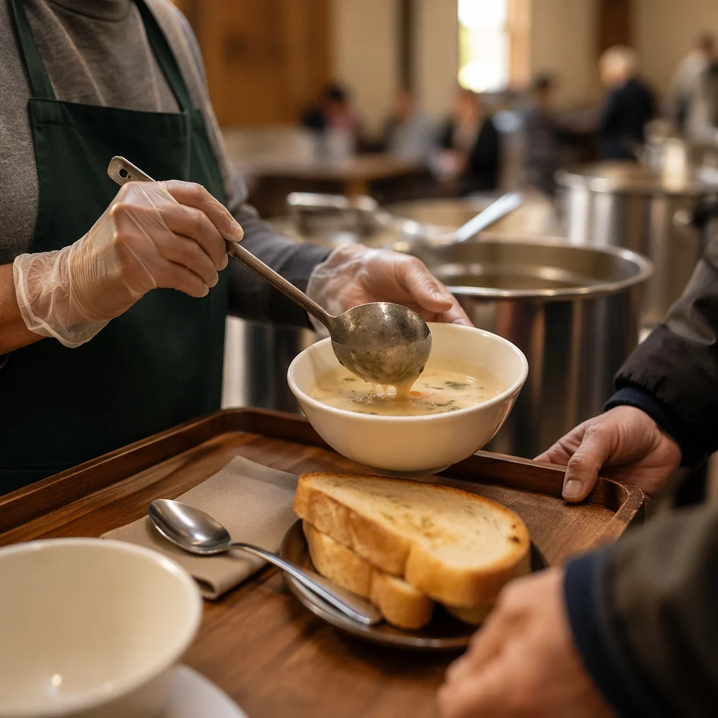 Church Soup Kitchen Serving Warm Meal