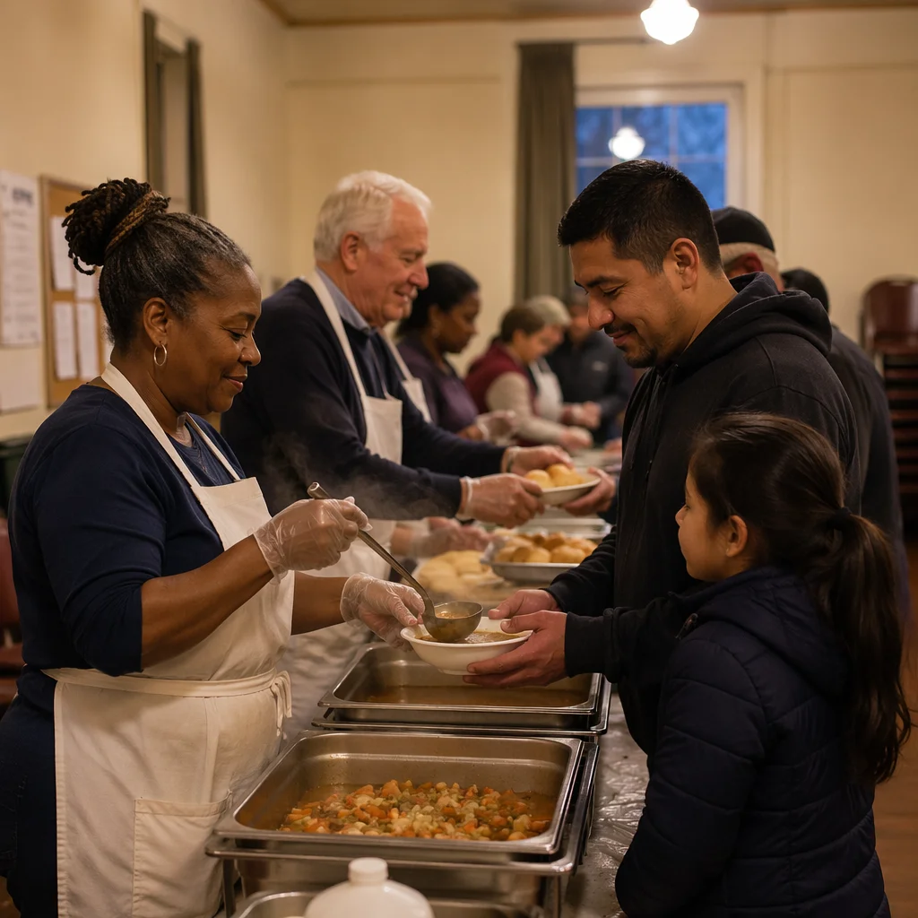 Volunteers Serving Soup in Church Hall