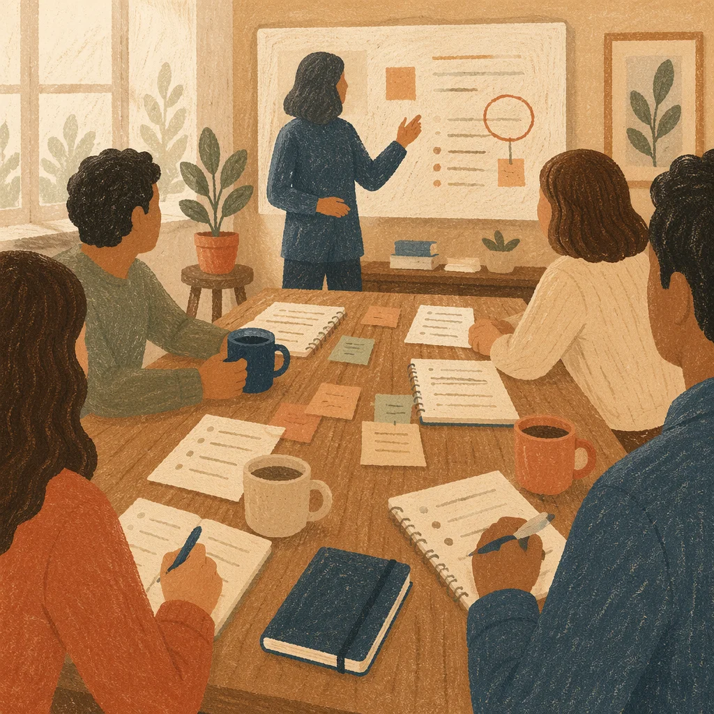 Church Staff Planning Meeting Around Wooden Table