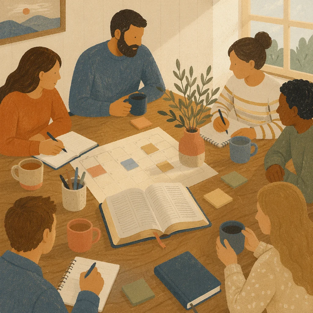 Church Staff Planning Meeting with Bible