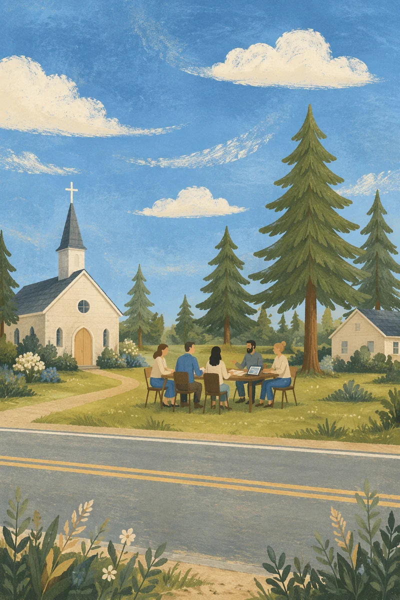 Church Staff Planning Meeting on Campus Lawn
