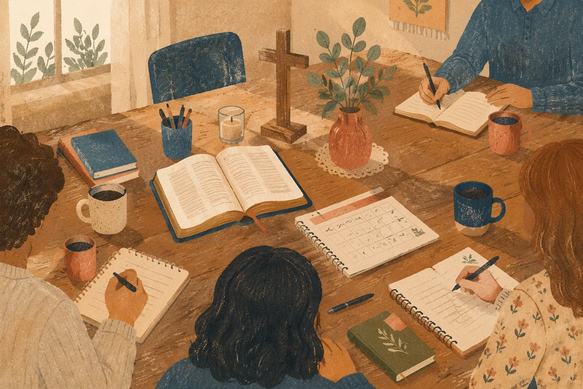 Church Staff Planning Meeting Around Wooden Table