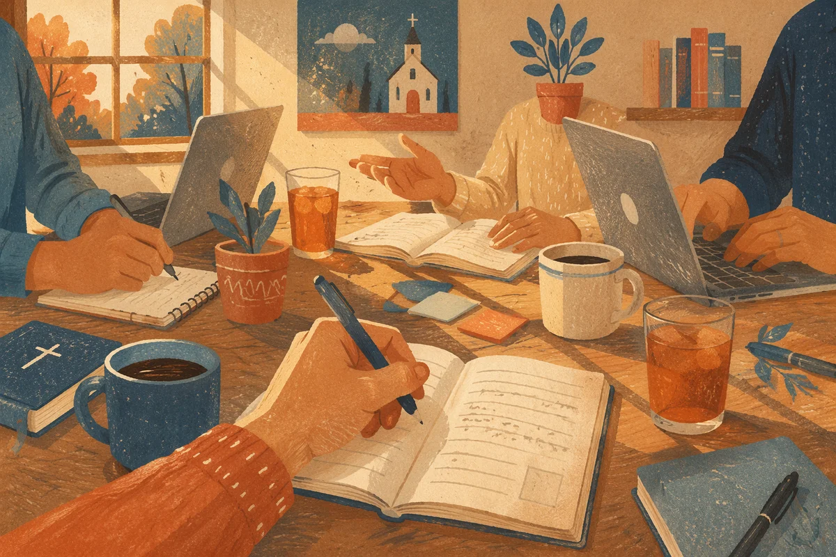 Church Staff Planning Around Rustic Table