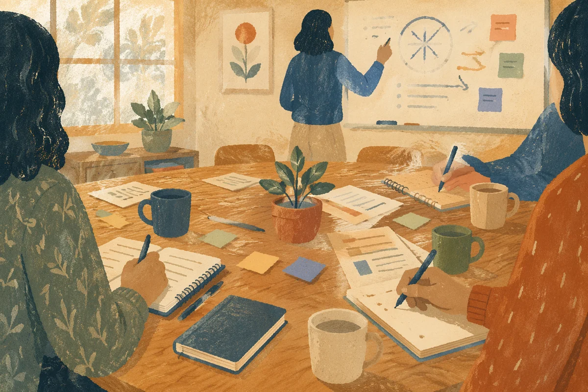 Church Staff Planning Meeting Around Wooden Table