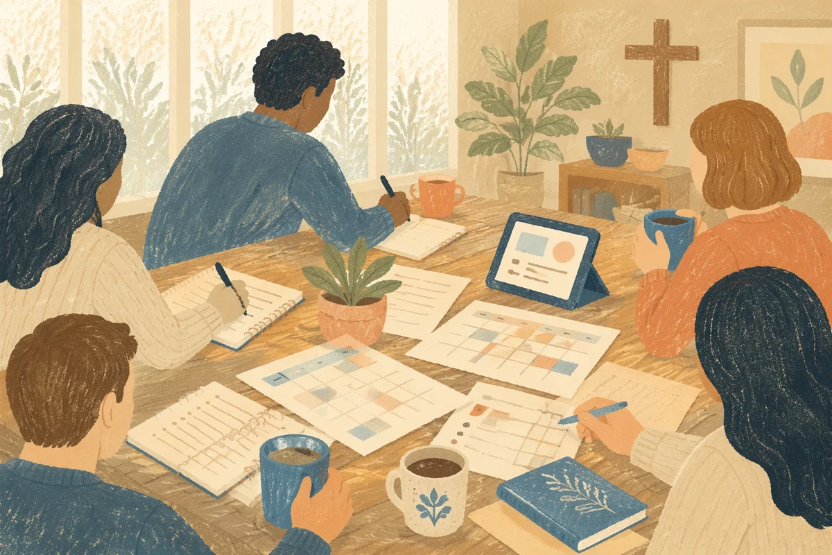 Church Staff Planning Meeting Table Scene