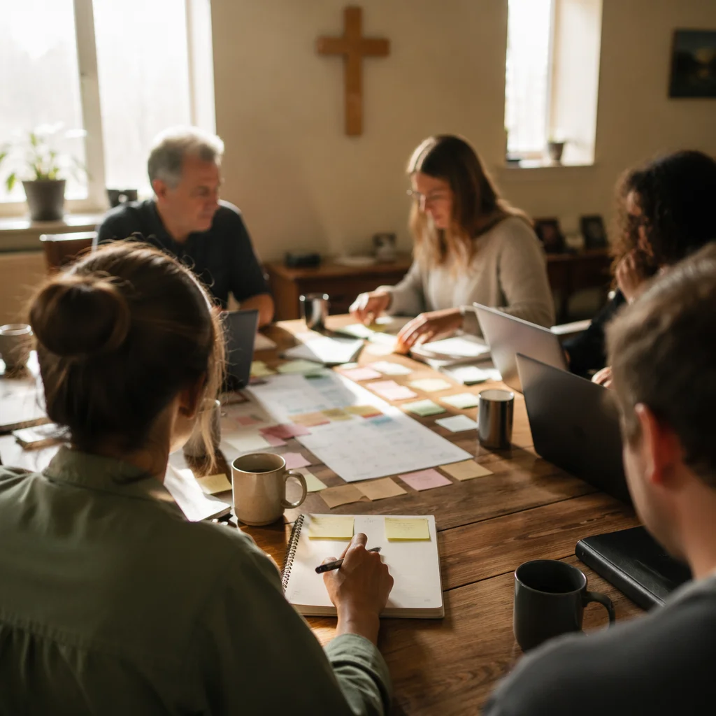 Church Staff Planning Meeting in Chapel Office