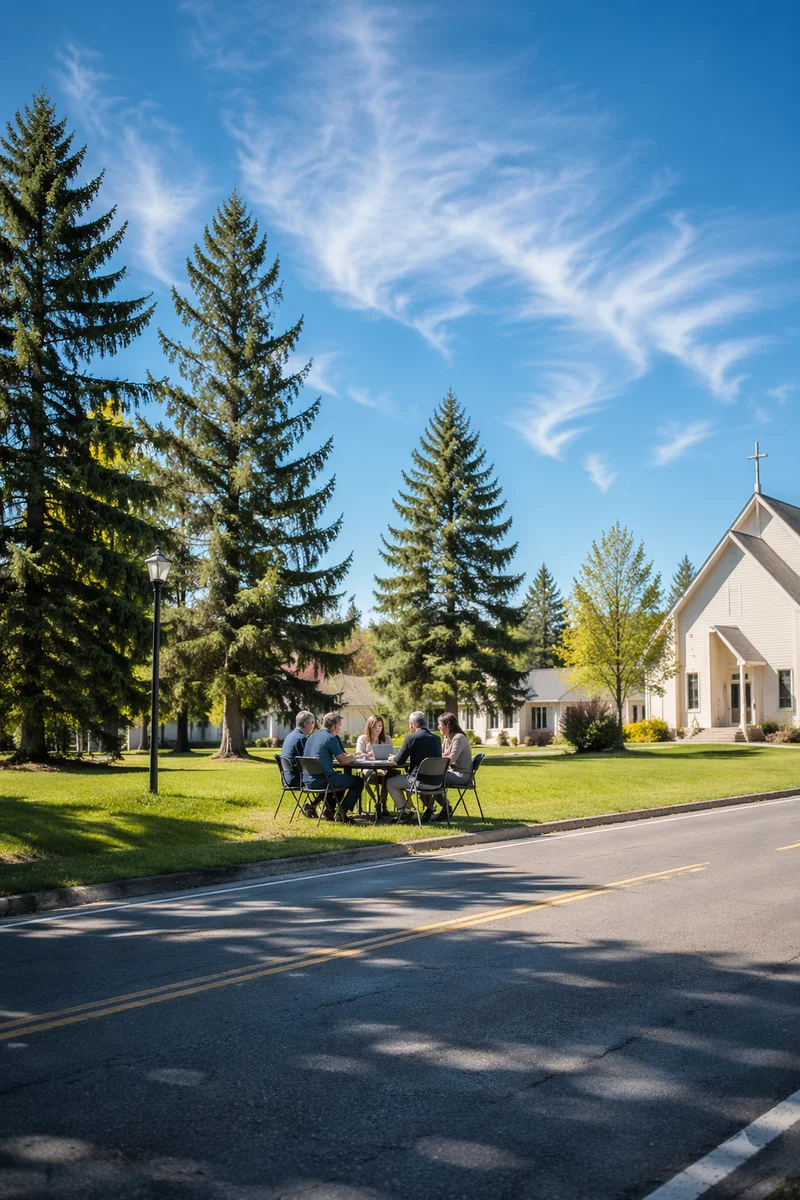 Church Staff Planning Meeting on Campus Lawn