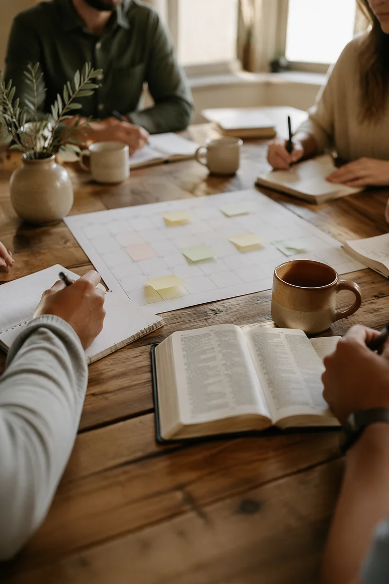 Church Staff Planning Meeting With Bible