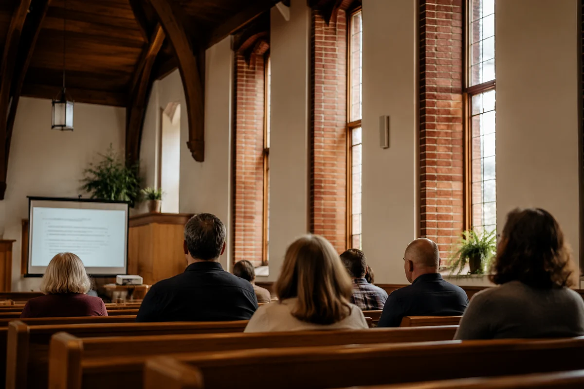 Warm Church Staff Planning Meeting in Sanctuary