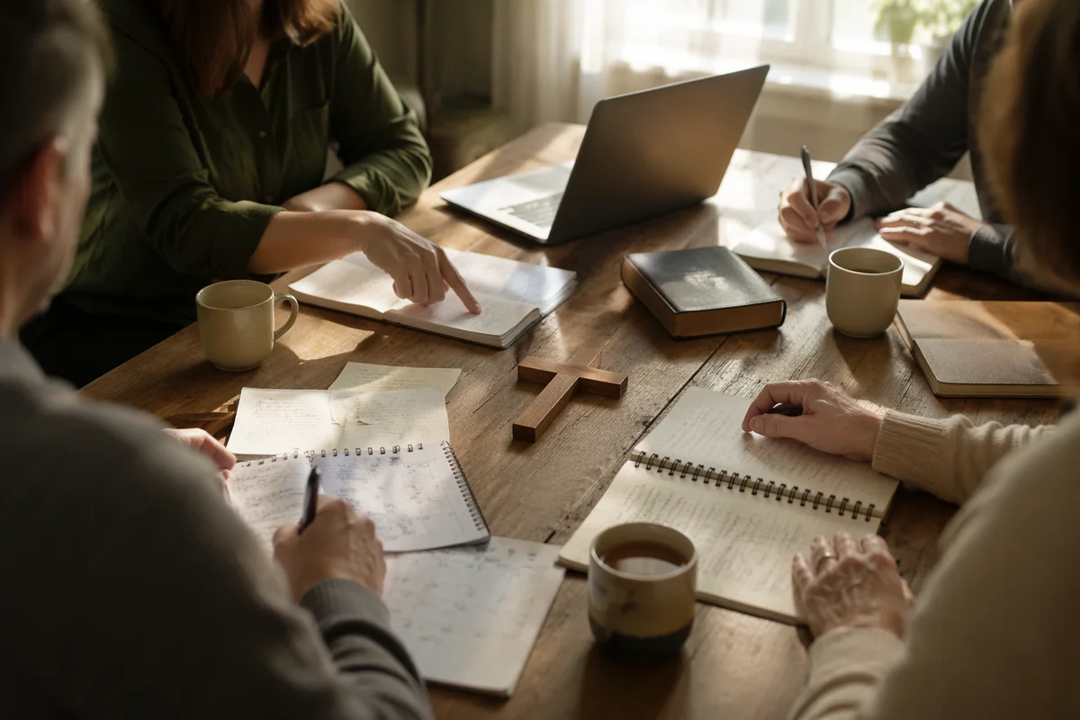 Church Staff Planning Meeting at Wooden Table